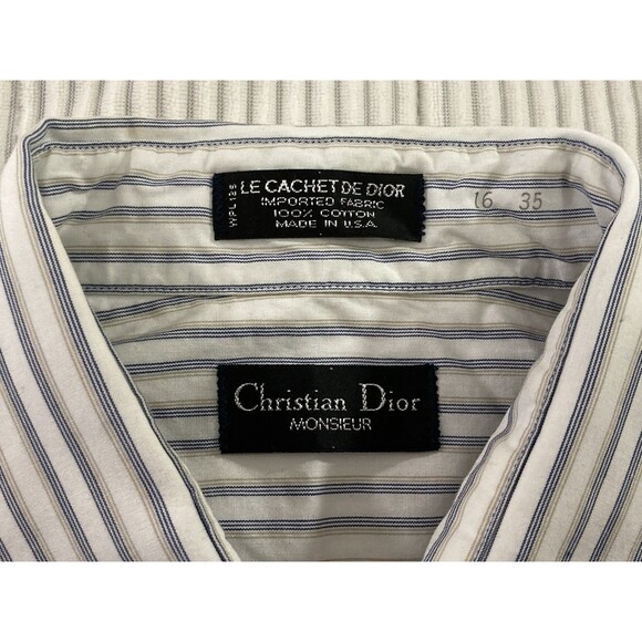 Christian Dior Monsieur Men’s 16 Blue Tan Stripe Button Up Long Sleeve Luxury - Picture 5 of 7